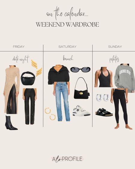 Weekend Wardrobe // weekend outfits, weekend style, date night look, brunch outfit, brunch dress, Pilates outfit, athleisure, what to wear 