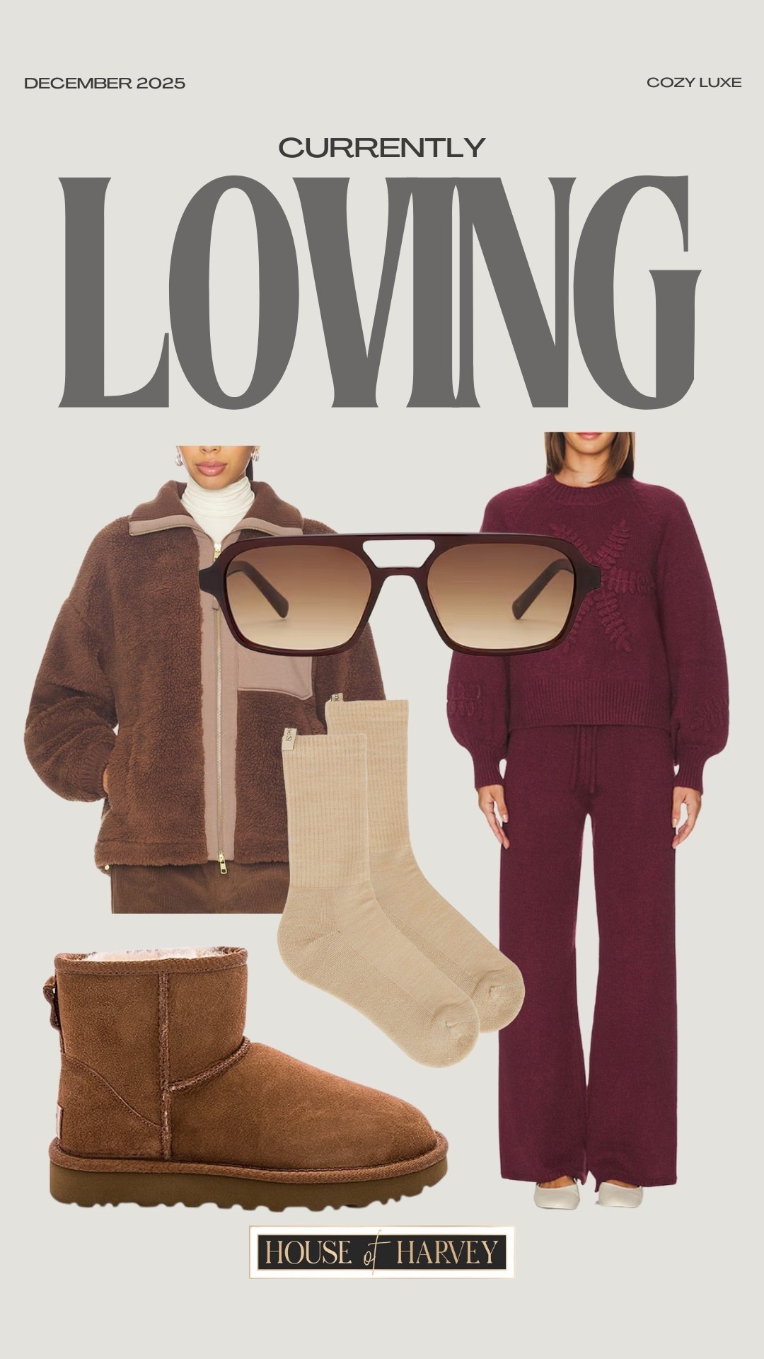 CURRENTLY LOVING—this week it’s all about cozy luxe for this season! I love pieces that are comfy but have that special detail that helps them stand out. I found this cozy burgundy two piece set, Sherpa jacket, Ugg boots, socks, and sunglasses. All items linked⬆️

#ltkcreator #ltkfinds #ltkwatchnow #ltkstyletip #revolve #revolvefinds #cozyluxe #varley #sherpa #twopieceset #uggs 

#LTKHoliday #LTKootd #LTKSeasonal