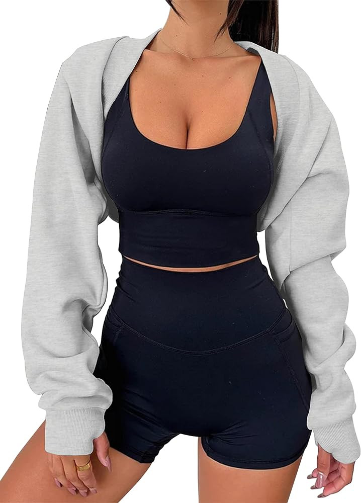 MISSACTIVER Women's Long Sleeve With Thumb Hole Bolero Shrug Top Open Front Fleece Loose Fit Crop... | Amazon (US)