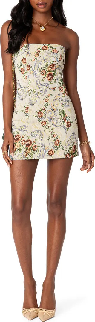 Floral Tapestry Lace-Up Back Strapless Minidress | Nordstrom