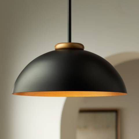 Possini Euro Janie 15 1/2" Wide Black and Gold Dome Pendant Light - #162R0 | Lamps Plus | Lamps Plus