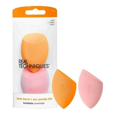 Real Techniques Iconic Blend + Set Makeup Sponge Duo Orange & Pink Makeup Sponge 2 Count | Walmart (US)
