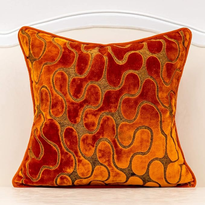 Yangest Orange Square Throw Pillow Cover Wavy Velvet Cushion Cover Modern Zippered Pillowcase for... | Amazon (US)