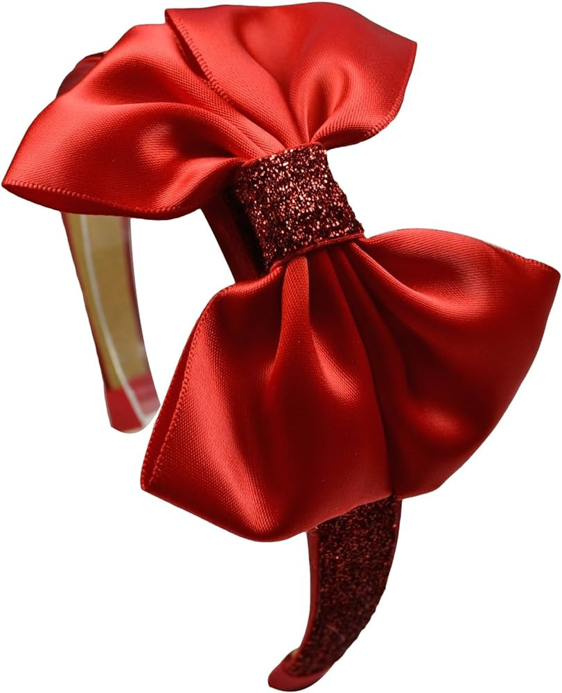 Funny Girl Designs Sparkling Glitter Satin BOW Arch Headband (Red) | Amazon (US)