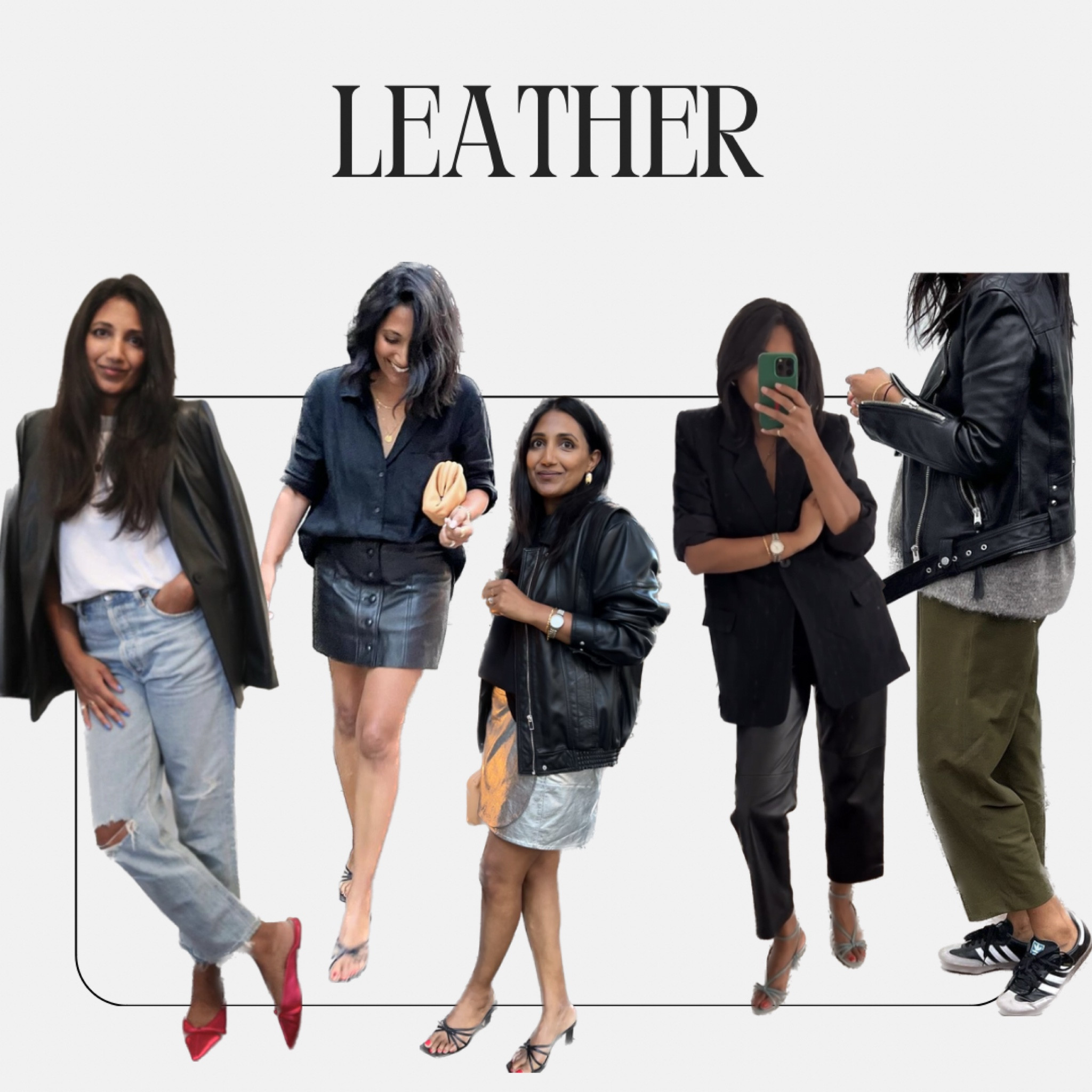 Leather 

Leatherjackets, leathertrousers, leatherskirts, leathershorts, leathertrend

#LTKover40 #LTKSeasonal #LTKfindsunder50