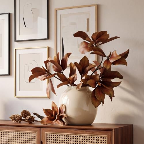 Craftsatin 4 Pcs 35" Magnolia Stems Artificial Magnolia Leave Branch, Brown | Amazon (US)