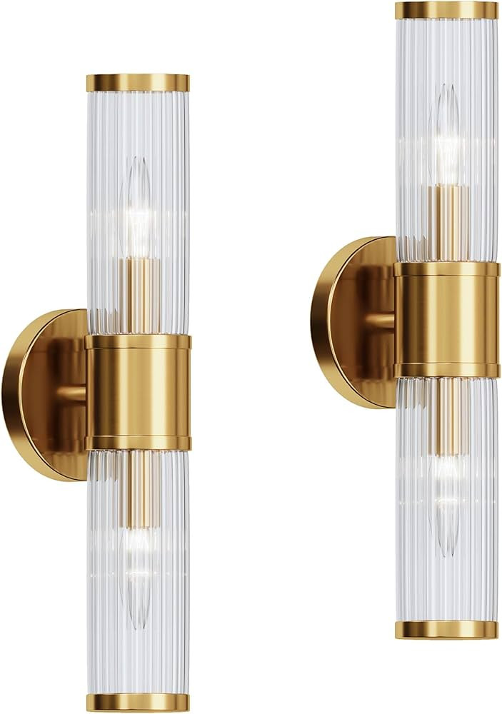 Wall Sconces Set of Two Gold Morden Wall Lamp for Bathroom Living Room Vanity Lights Fixture (Wit... | Amazon (US)