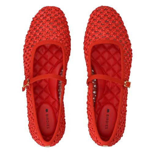 Birdies Women's Hummingbird Slip-in Flats, Ballet Flats, Comfortable Casual Dressy Shoes, Red Openweave, 9 | Amazon (US)
