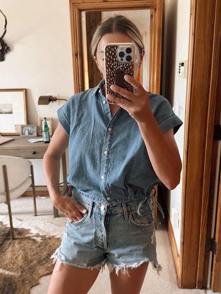 Found this cinched denim top from Nordstrom it’s under $100 and a more affordable option to the cropped one I’ve been wearing lately from Neiman Marcus 
I’m in a S

#LTKStyleTip #LTKOver40 #LTKFindsUnder100