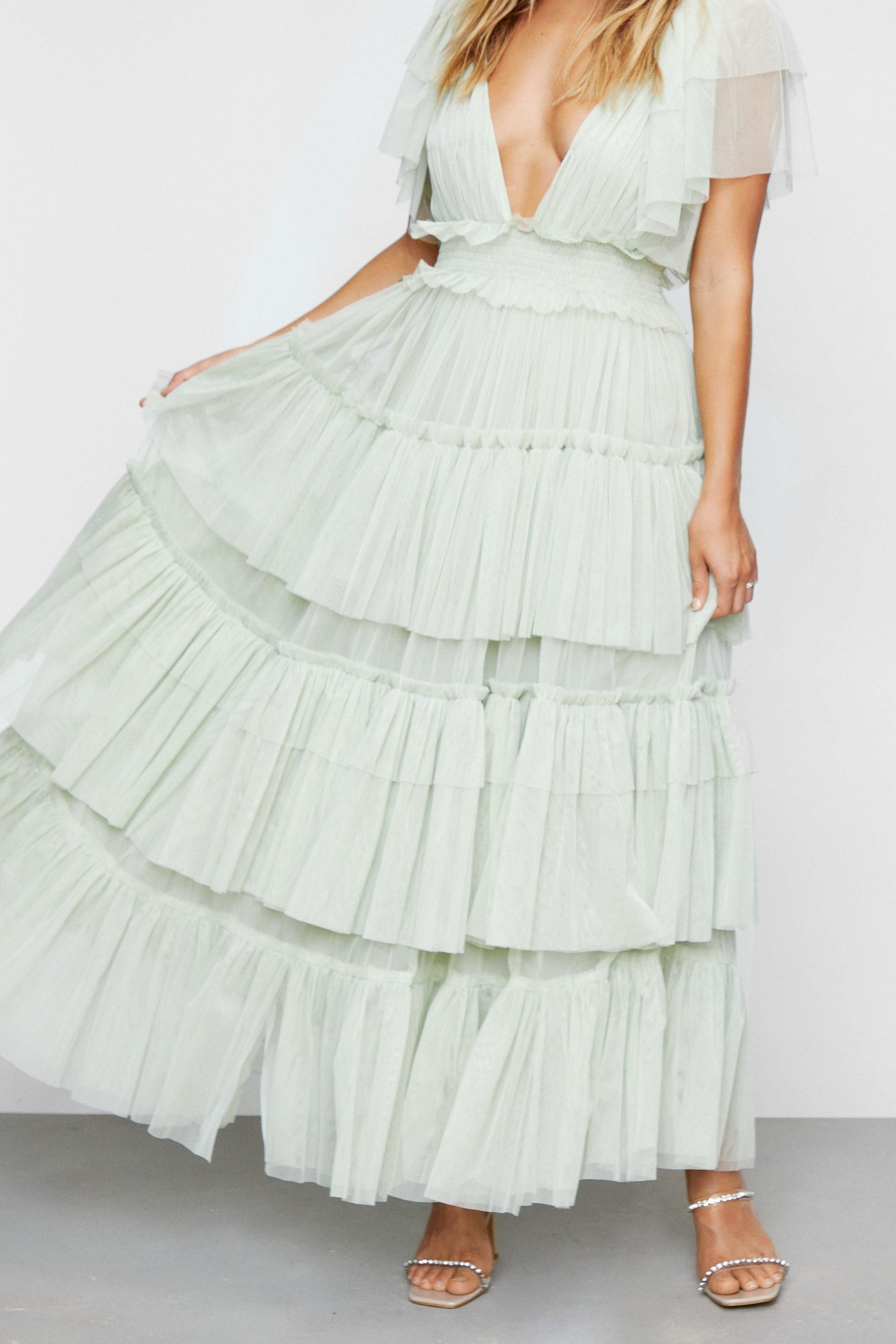 Tulle Tiered Plunge Maxi Dress | Nasty Gal (US)