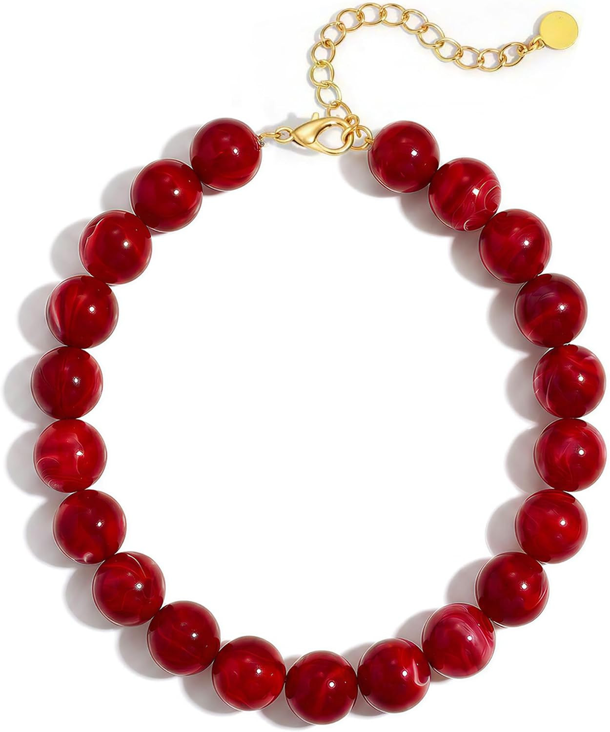 Multicolor Chunky Beaded Necklace, Statement Colorful Round Ball Beads Choker Necklace with Gold-Tone Adjustable Chain, Fashion Bold Neck Jewelry for Women | Amazon (US)