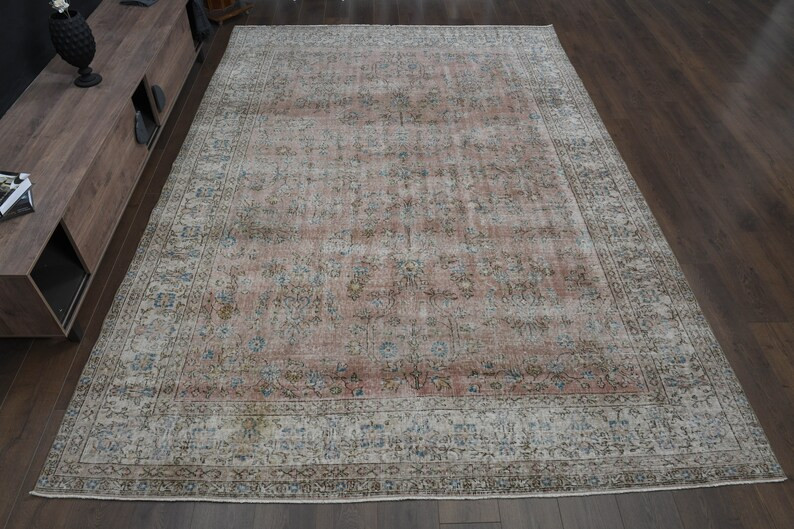 8x11'4 Ft, PINK OUSHAK RUG, Turkish Vintage Rug 8x11, Oversized Rug, Handmade Rug, Faded Rug, Was... | Etsy (US)