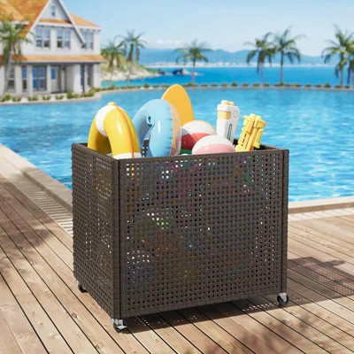 Pool Float Storage Organizer with Wheels, Large Outdoor Mesh Rolling Cart for Pool Noodles, Toys, Floats, Equipment, Heavy-Duty Pool Storage Bin with | Wayfair North America