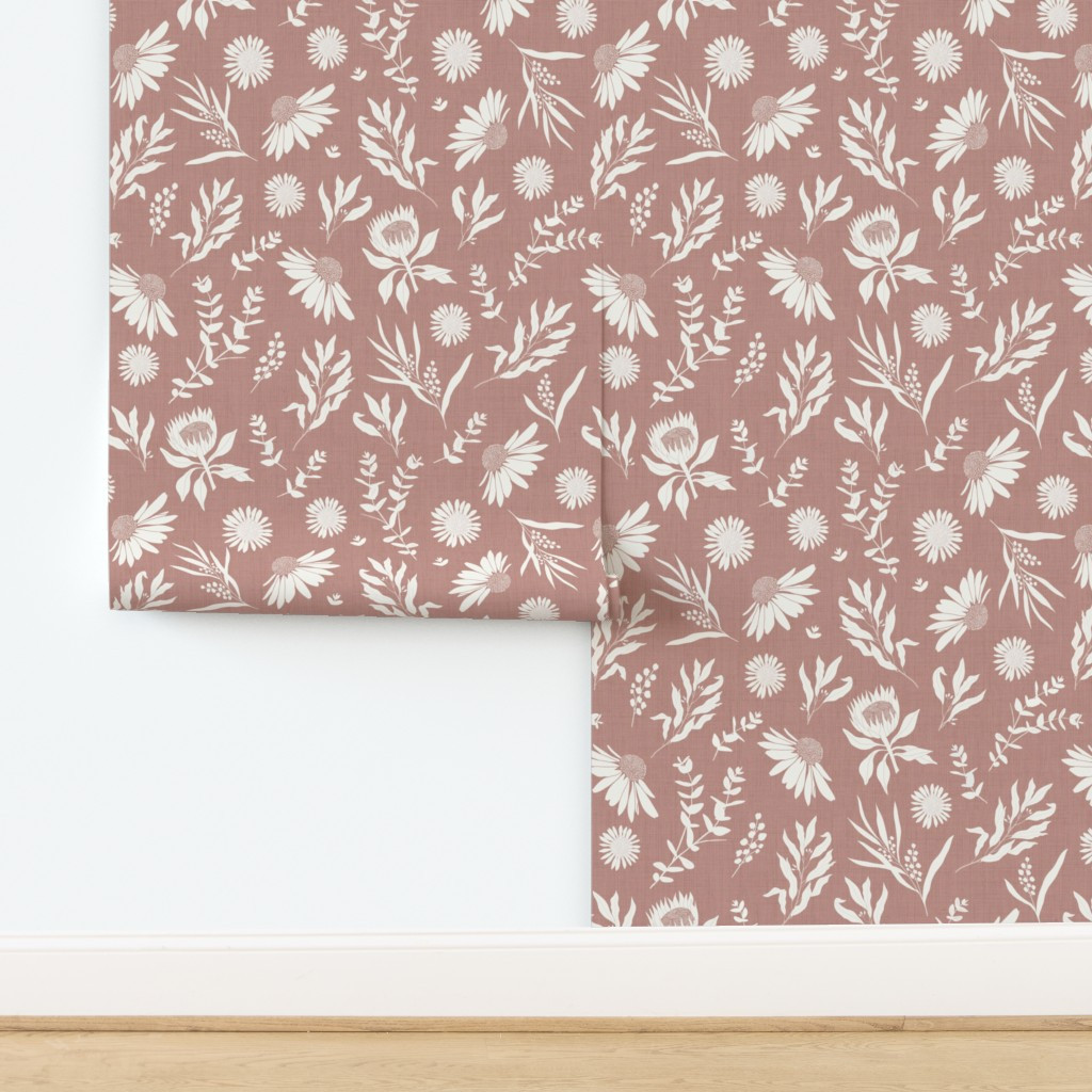 Wallpaper in Large Scale / Australiana Flora Eucalyptus Echinacea Protea and Wattle on | Spoonflower