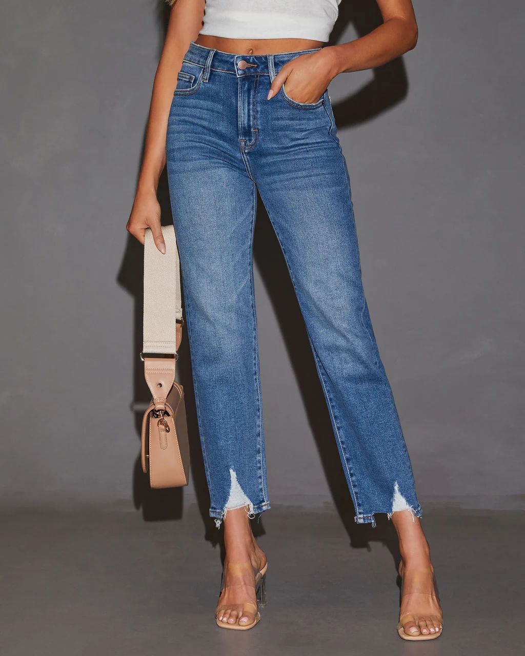 Katia Frayed Hem Straight Leg Jeans | VICI Collection