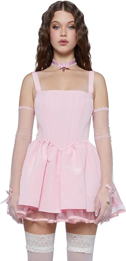 Dolls Kill Magic Moves Corset Dress by Sugar Thrillz – Taffeta Corset Dress with Fishnet Mesh Petticoat & Lace-Up Back | Amazon (US)