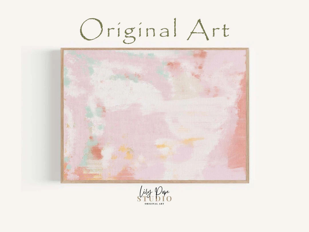Wall Art Abstract Print Pink and White Printable Painting for Living Room Dining Room Bedroom Dec... | Etsy (US)