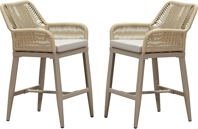 PURPLE LEAF Outdoor 24" Counter Height Bar Stools Chair Set of 2, All Weather Rattan and Aluminum... | Amazon (US)