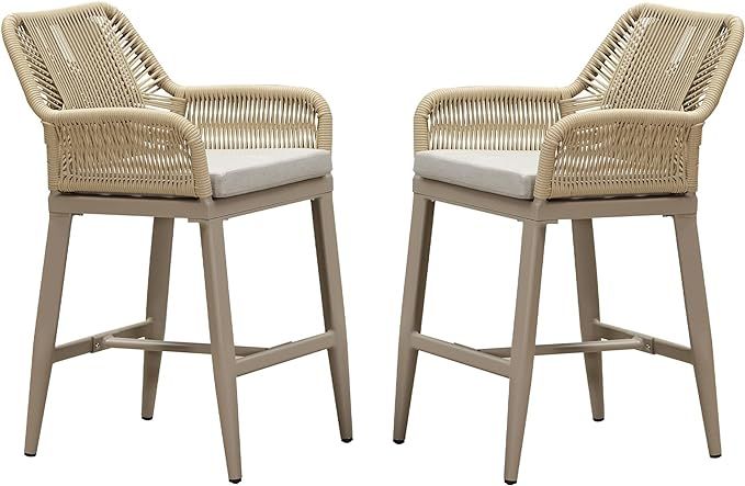 PURPLE LEAF Outdoor 24" Counter Height Bar Stools Chair Set of 2, All Weather Rattan and Aluminum... | Amazon (US)