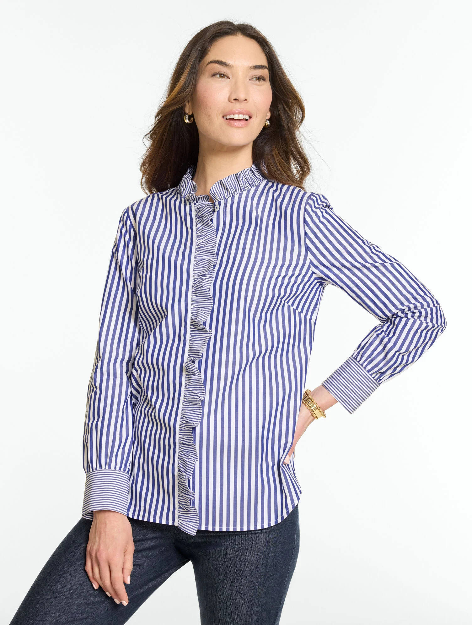 Poplin Ruffle Top - Mixed Stripe | Talbots