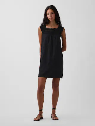 Linen-Blend Crochet Yoke Mini Dress | Gap (CA)