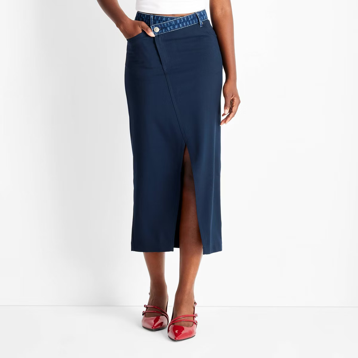 Women's Contrasting Denim Ankle Skirt - Future Collective Navy Blue | Target