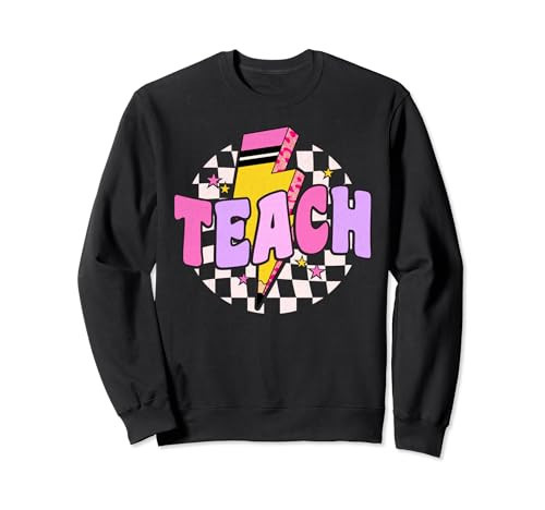 Retro Checkered Teach Pencil Lightning Back To School Sweatshirt | Amazon (US)