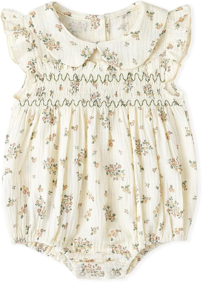 Simplee kids Baby Girls Romper Floral Print Summer Onesie Puff Sleeve Button Baby Girl Onesie | Amazon (US)