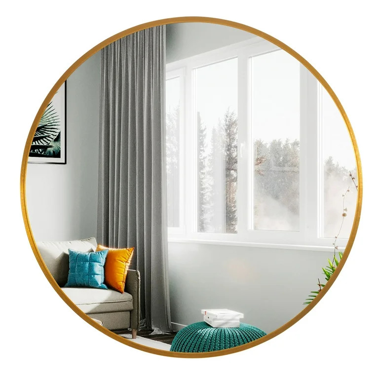 NeuType Round Wall Mounted Mirror Circle Metal Frame Gold 24" - Walmart.com | Walmart (US)
