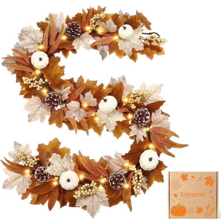 Leyaron Fall Garlands Decorations, 6 Ft Fall Maple Leaves Garlands with Lights Punpkins for Autum... | Walmart (US)