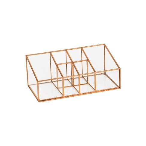 6 Compartment Glass & Metal Vanity Organizer Copper Finish 10"X5"X4" - Threshold™ | Target