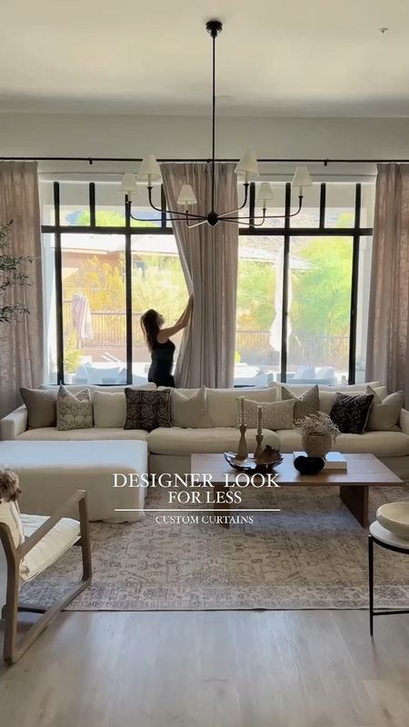 Designer Look for less! Loving my new custom curtains. See details:

Curtains Details:
Color- Pale Khaki
Header: Pinch Pleat - double
Lining: White Lining
Size: 
Dining 
24” x 124” x 1 panel 
48"x 124” x 1 panel
42” x 124” x 1 panel 
Living Room 
48” x 124” x 3 panels

#LTKhome