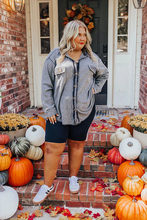 Campfire Stories Waffle Knit Button Up in Grey Curves | Impressions Online Boutique