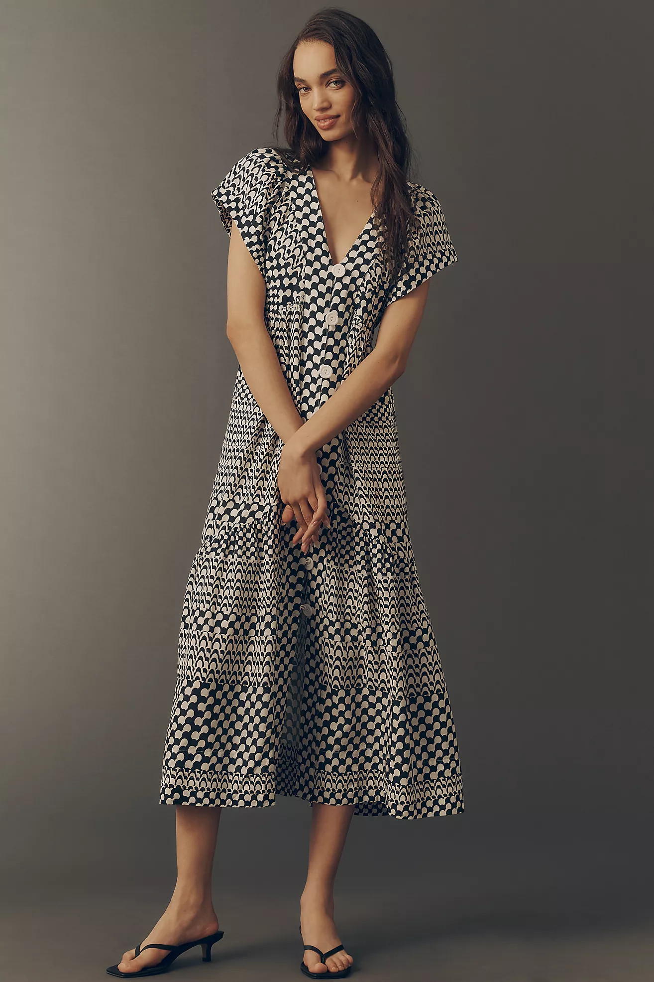 The Reneé Flutter-Sleeve Linen Button-Front Midi Dress | Anthropologie (US)