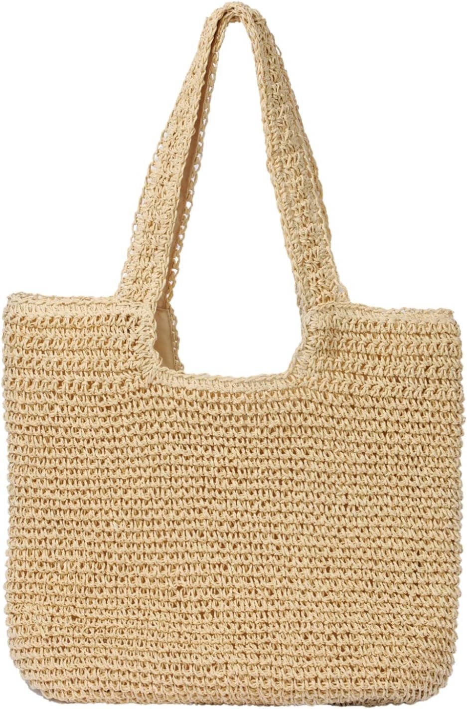 Beach Bags for Women - Summer Soft Large Woven Shoulder Purse Handbag, Beach Tote Straw Bag for S... | Amazon (US)
