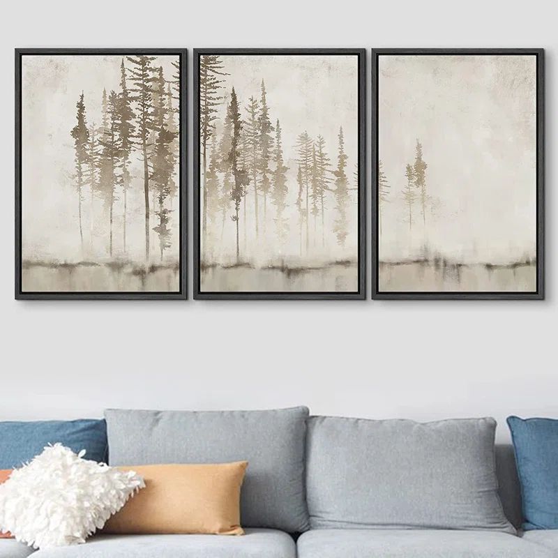 Grunge Forest Tree Landscape Framed On Canvas 3 Pieces Print | Wayfair North America