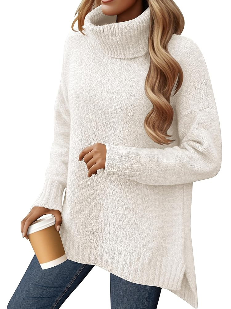 ANRABESS Womens Oversized Turtleneck Sweaters Casual Fall Long Sleeve Knit Spilt Hem Tunic Pullov... | Amazon (US)