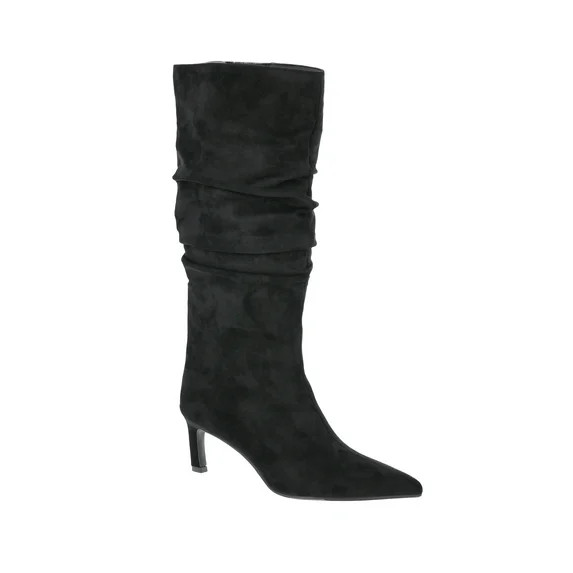 Time and Tru Women's Faux Suede Slouch Boots with Kitten Heels, Wide Width Available | Walmart (US)