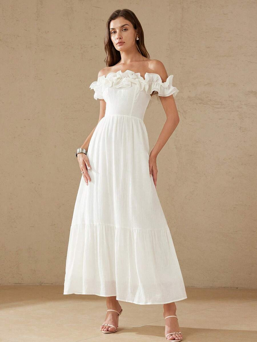 LocalAveloria Rosie White Solid Color Luxury Elegant Textured Pleated Vertical Stripe Material Of... | SHEIN