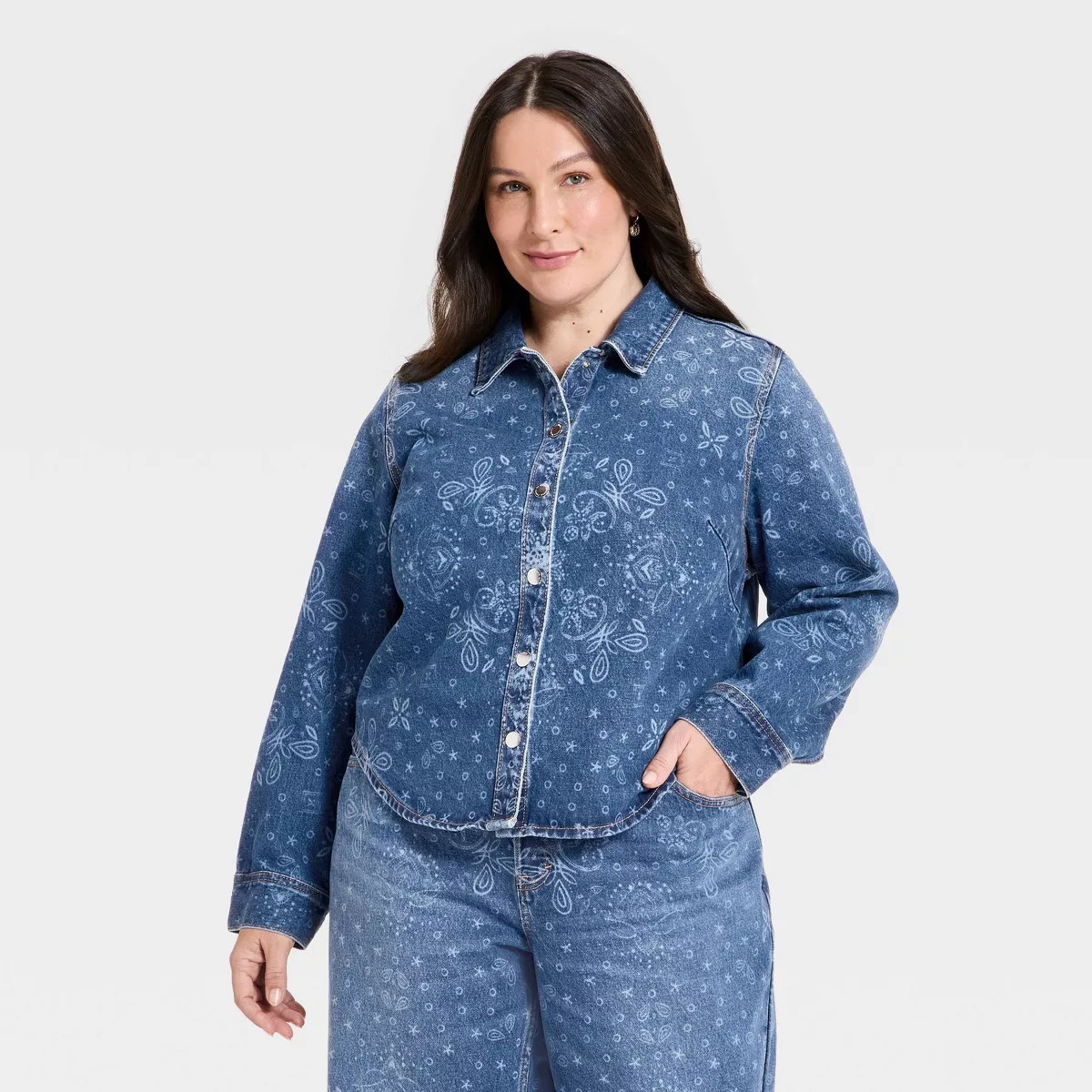 Womens's Long Sleeve Collared Easy Denim Shirt Bandana - Universal Thread™ Medium Wash 1X | Target