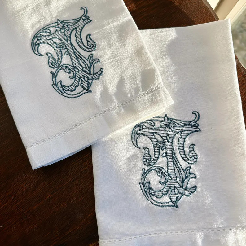 Personalized Embroidered 20x20 Dinner Napkins With Initial, Monogram, Vintage Vine, Hemstitch Nap... | Etsy (US)