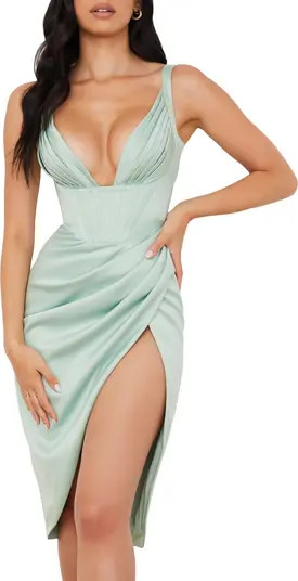 Faye Satin Pleated Midi Dress | Nordstrom