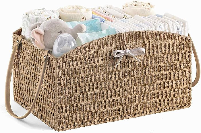 HBlife Diaper Caddy Organizer, Large Hand-Woven Storage Basket for Diapers & Baby Essentials - El... | Amazon (US)