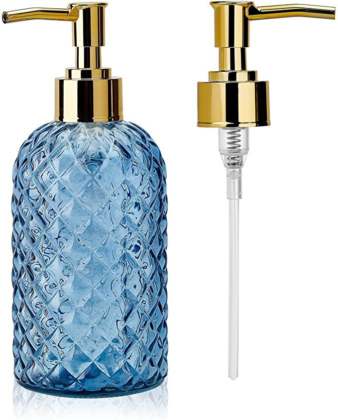 Aywaiw Glass Soap Dispenser with 2 Gold Pumps, 12 oz Blue Dish Soap/Hand Soap/Laundry Soap/Honey/... | Amazon (US)