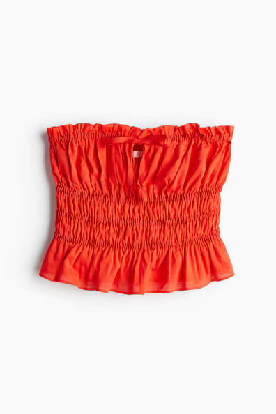 H & M - Smocked Bandeau Top - Orange | H&M (US + CA)