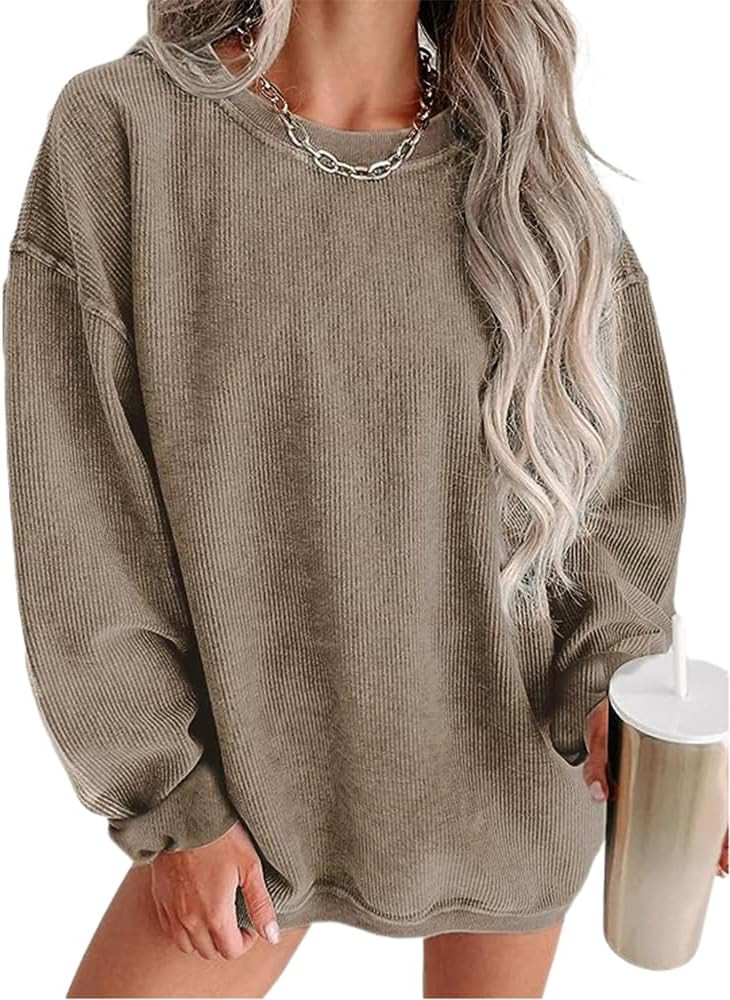 Womens Crewneck Oversized Corduroy Corded Sweatshirt Casual Long Sleeve Trendy Pullover Comfy Top... | Amazon (US)