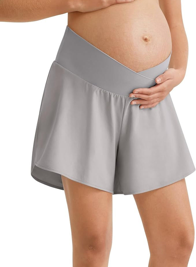 G4Free Chillwhisp Built in Brief Maternity Athletic Shorts with Inner Pockets Cross Waist Pregnan... | Amazon (US)