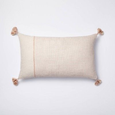 Oblong Woven Texture Tassel Decorative Throw Pillow Blush/Light Beige - Threshold&#8482; designed... | Target