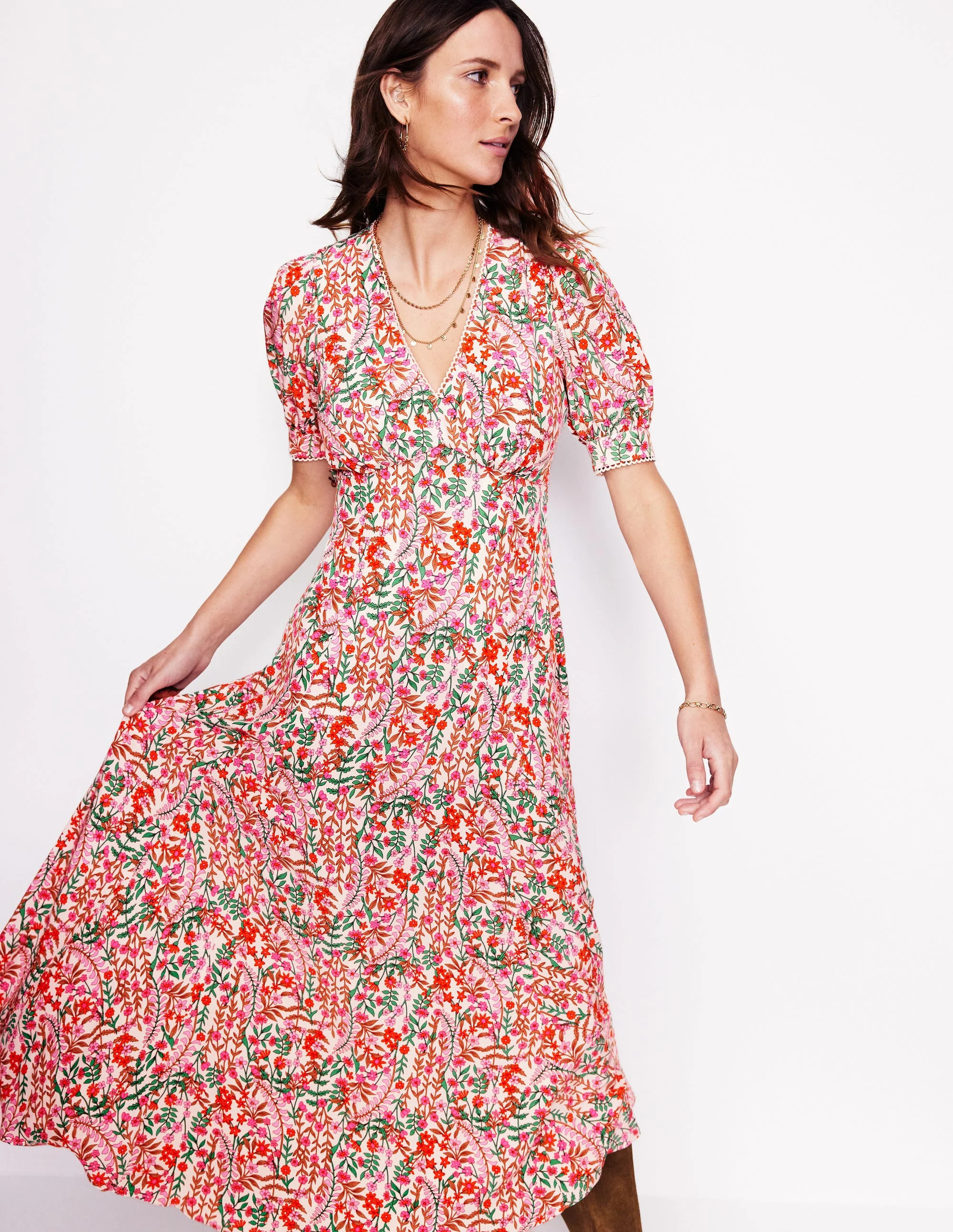 Rosie Godet Tea Dress-Multi, Foliage Bud | Boden (US)