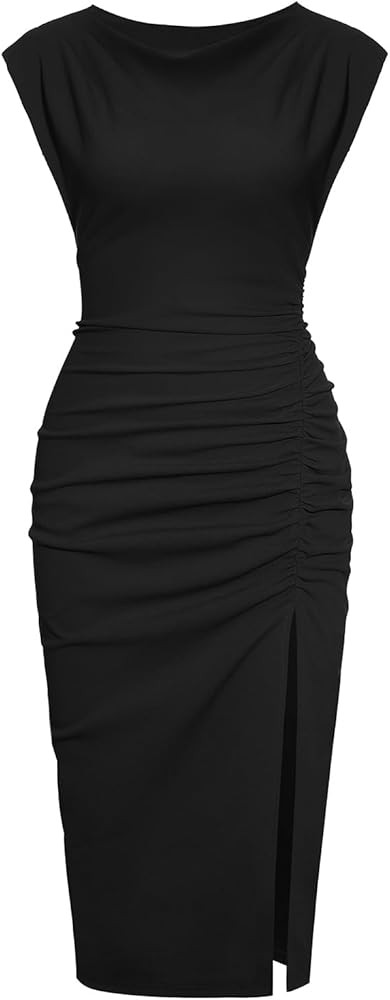 Amazon.com: IHOT Wedding Guest Dresses for Women Summer Elagant Ruched Wrap Bodycon Little Black ... | Amazon (US)